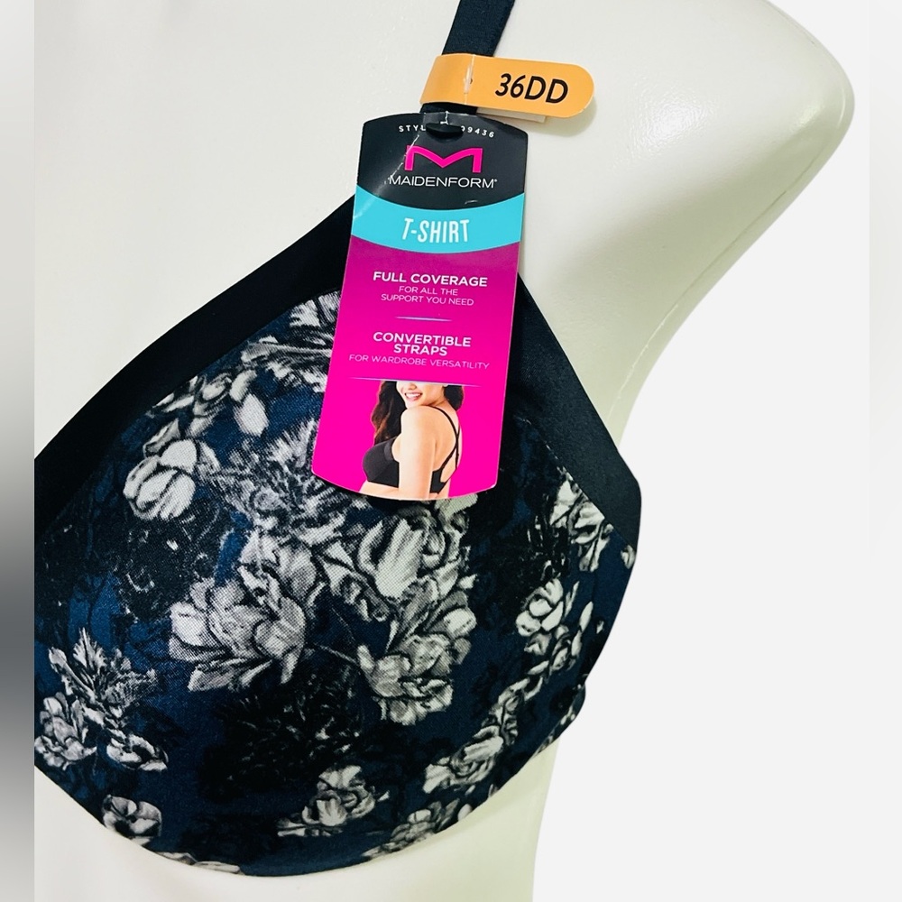 Maidenform Everyday Full Coverage Cushioned Underwire Bra Navy Floral Size 36DD - Picture 10 of 11